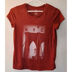 American Eagle Outfitters NYC Graphic Tee Women's Size Small‎ Red/Rust
